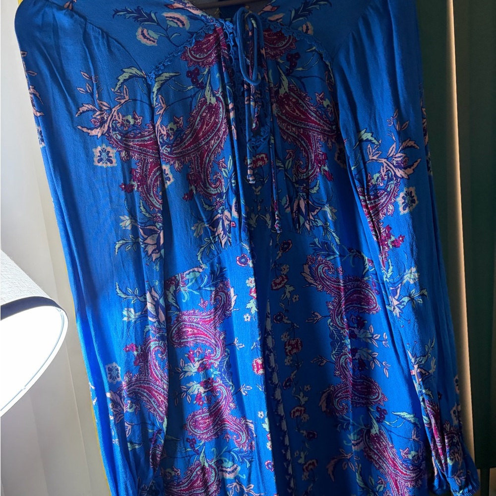 Xhilaration Blue Midi Dress with Pink Floral Accents